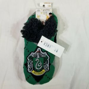 Bioworld Harry Potter Slipper Sock Slytherin Non-Skid Sole Faux Fur Lined